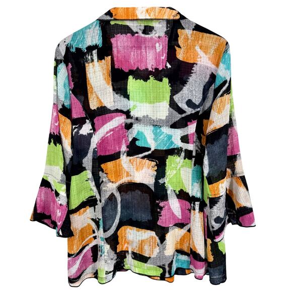 Ali Miles Sz Large Pink Black Tropical Wearable Art to Wear Blouse Shirt Top - Picture 8 of 8
